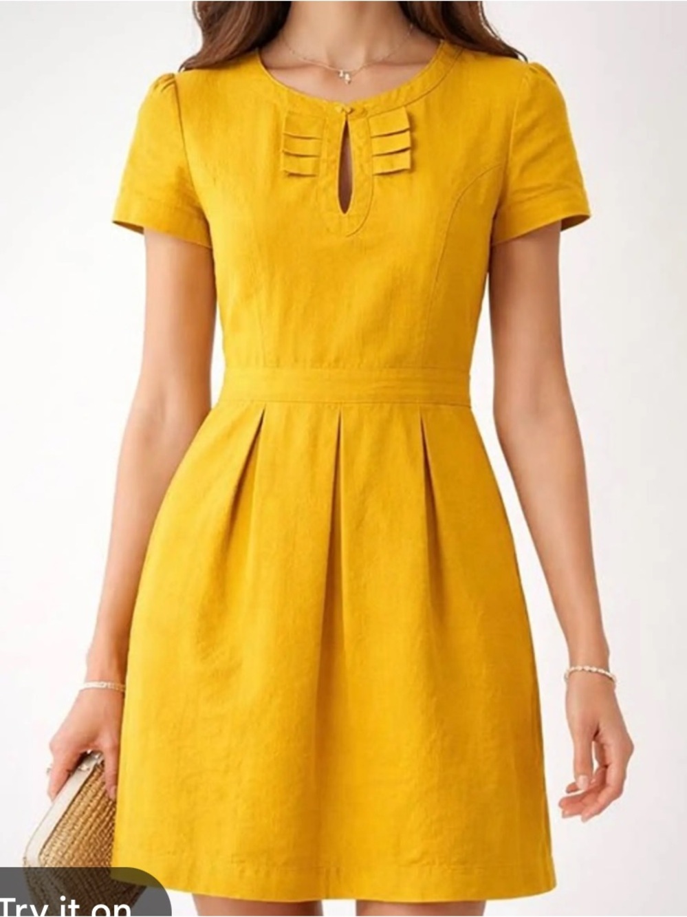 Tulle mustard-yellow cotton dress pleated bow accents